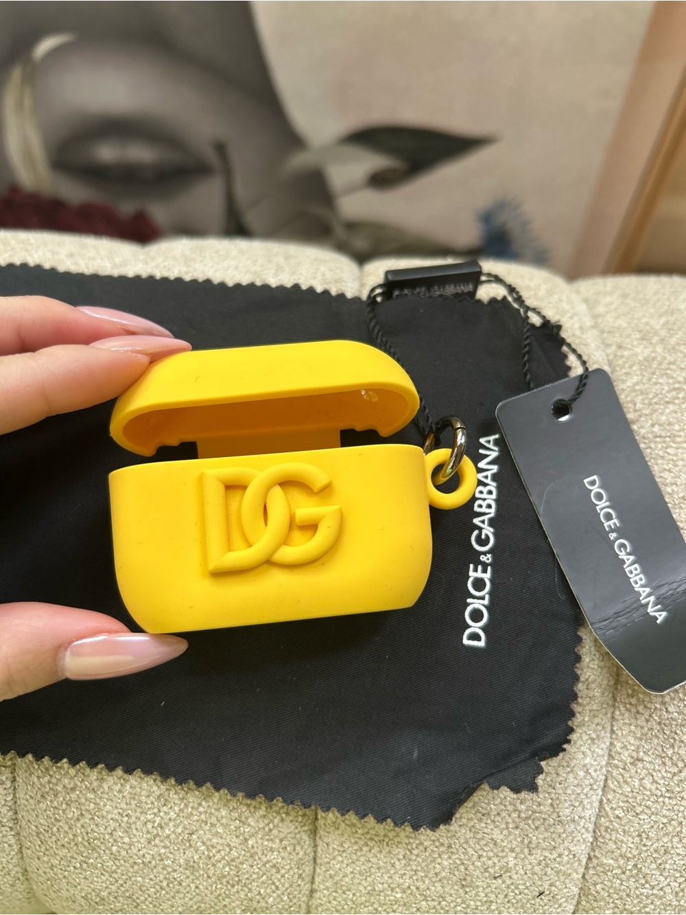 Dolce & Gabbana Yellow DG Silicone AirPods Cover with Keyring